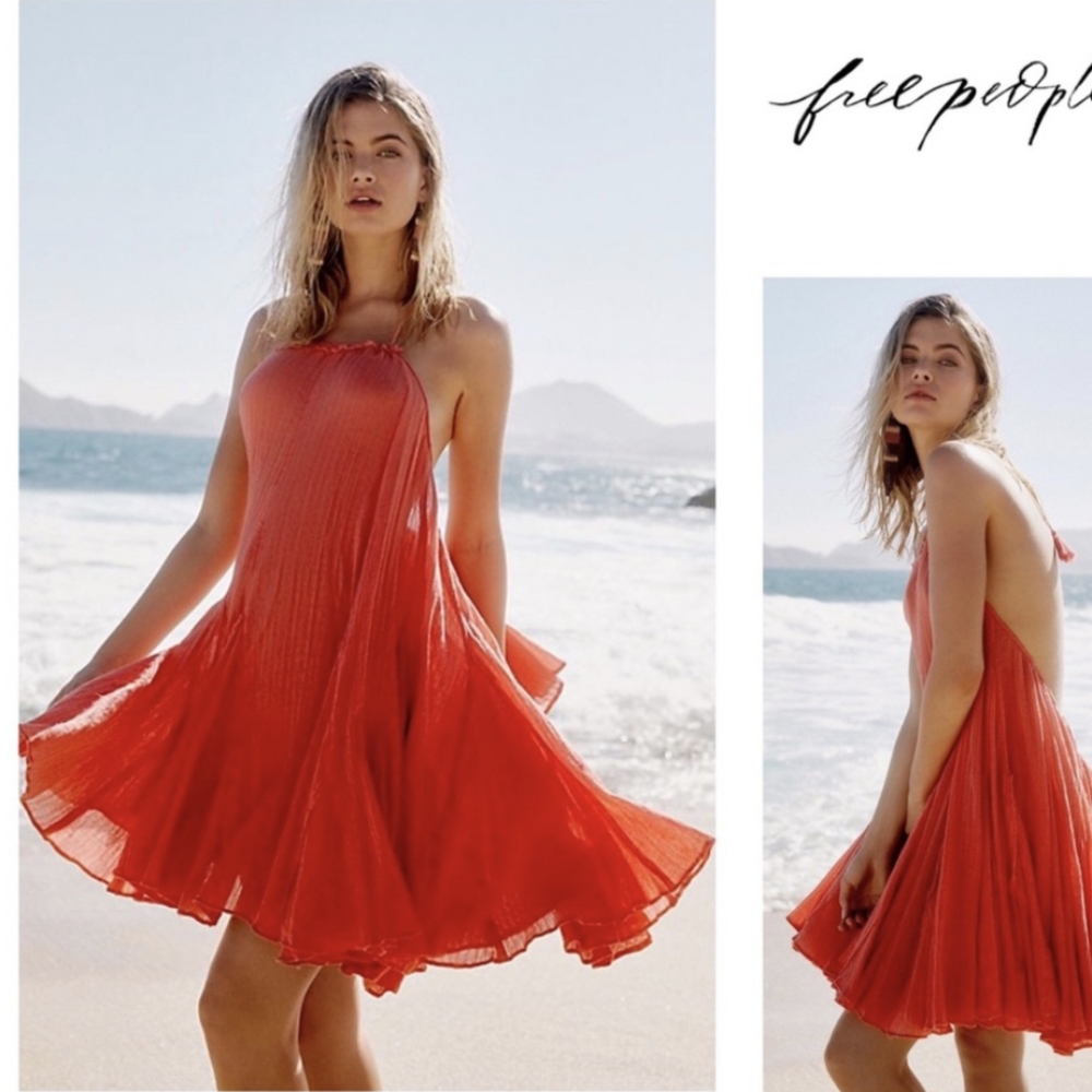 FREE PEOPLE BOHO FLOWY MINI HALTER SLIP DRESS A3C